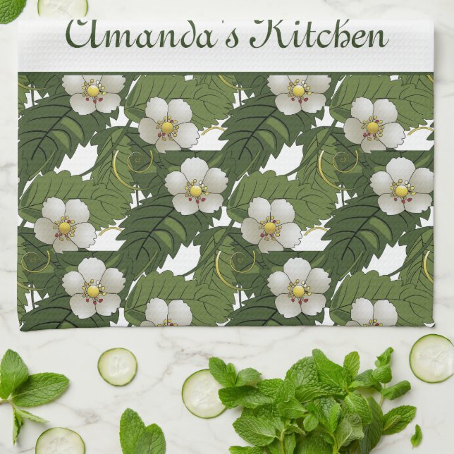Personalised White Floral  Tea Towel (Folded)