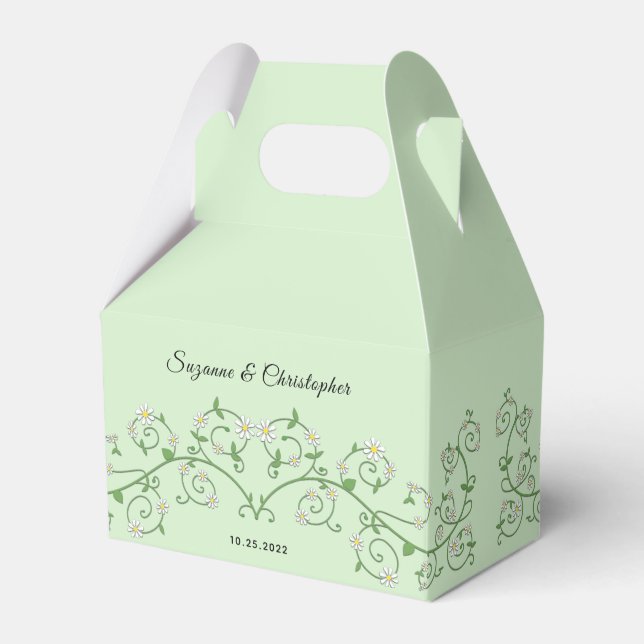 Personalised White Floral Vine Heart Mint Green Favour Box (Front Side)