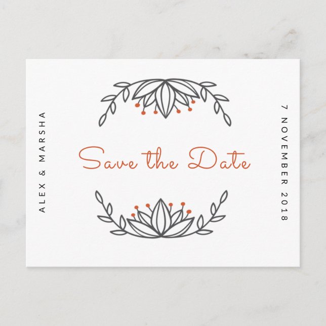 Personalised - White Foliage Save the Date Postcard (Front)