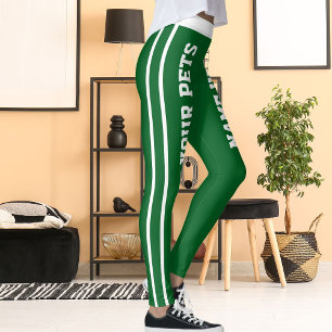 Personalised White Forest Green Stripes Pet Names Leggings