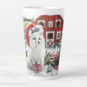 Personalised White Fox with barn Latte Mug