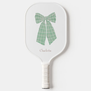 Personalised White Gingham Romantic Coquette Bow Pickleball Paddle