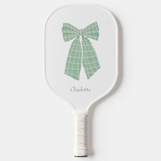 Personalised White Gingham Romantic Coquette Bow Pickleball Paddle (Front)
