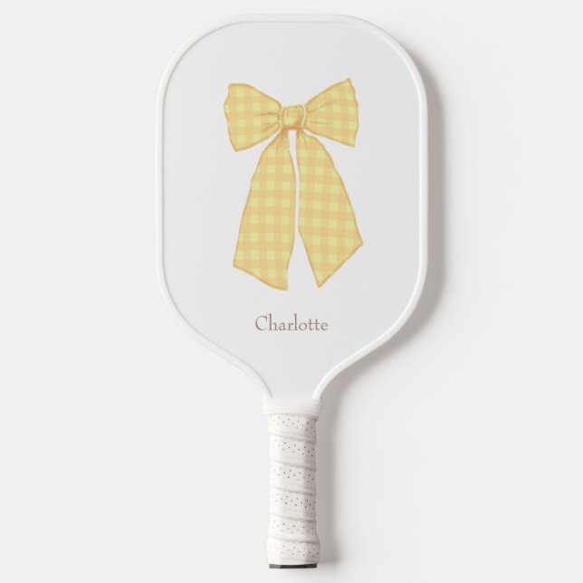 Personalised White Gingham Romantic Coquette Bow Pickleball Paddle (Front)