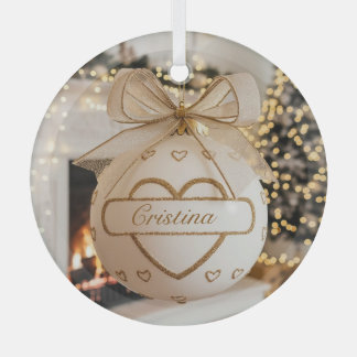 Personalised White Gold Christmas Ball Glass Tree Decoration