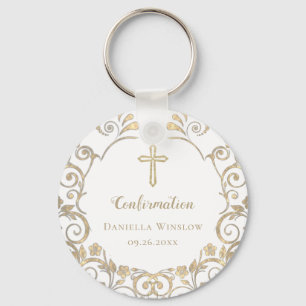 Personalised  White Gold Cross Girls Confirmation Key Ring