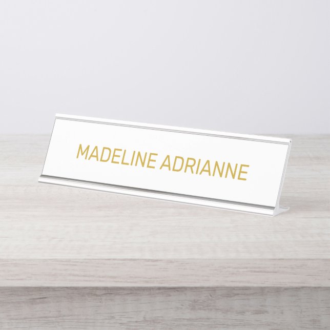 Personalised White & Gold Modern Desk Name Plate (Front)