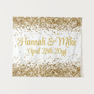 Personalised White Gold Wedding Photo Booth Prop Tapestry