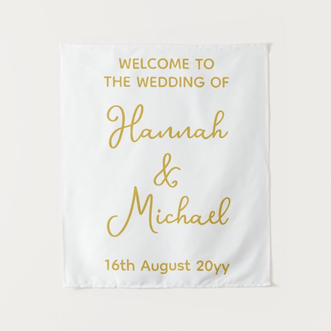 Personalised White Gold Welcome to Wedding Fabric Tapestry (Front)