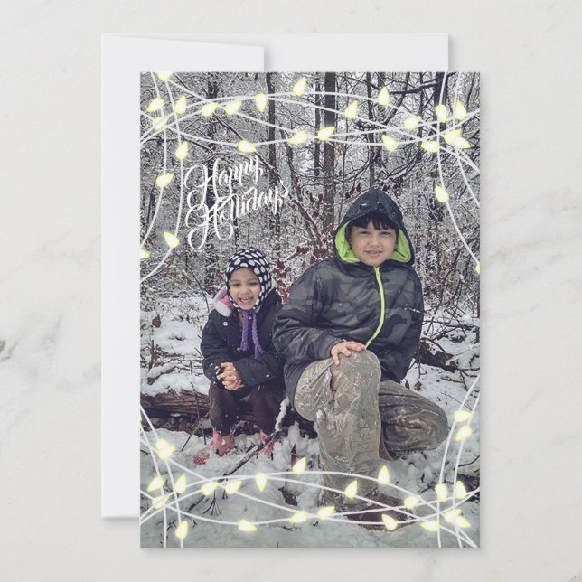 Personalised White Holiday Lights Card (Front)
