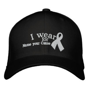 Personalised White Hope Cancer Ribbon Your Text Embroidered Hat