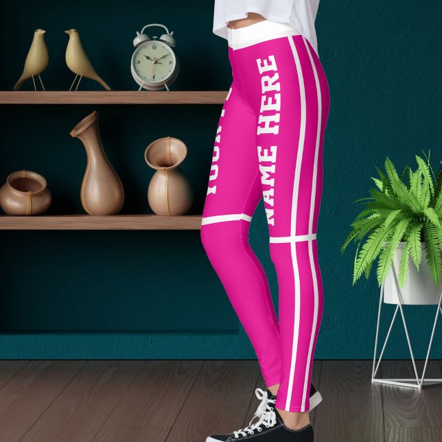 Personalised White Hot Pink Stripes Pet Names Leggings (Creator Uploaded)