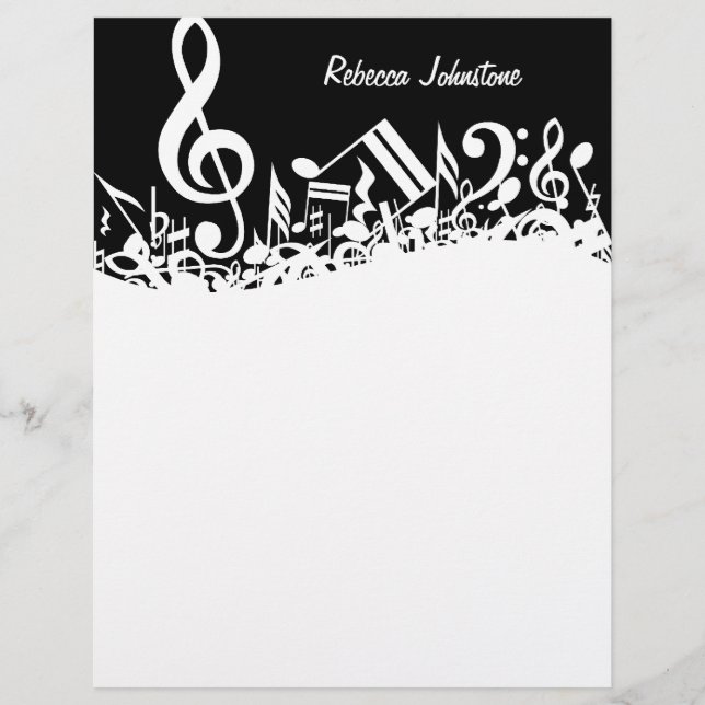 Personalised White Jumbled Musical Notes on Black (Front)