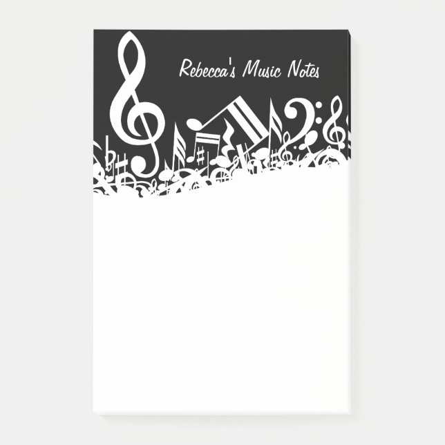 Personalised White Jumbled Musical Notes on Black (Front)