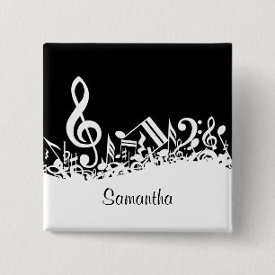 Personalised White Jumbled Musical Notes on Black 15 Cm Square Badge