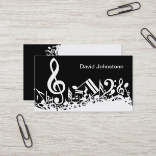 Personalised White Jumbled Musical Notes on Black Business Card