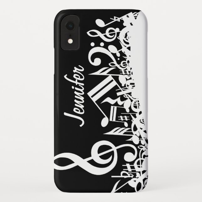 Personalised White Jumbled Musical Notes on Black Case-Mate iPhone Case (Back)