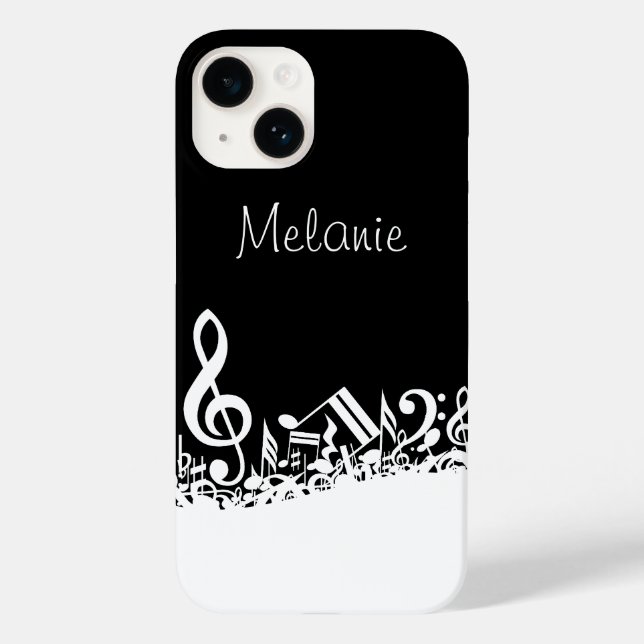 Personalised White Jumbled Musical Notes on Black Case-Mate iPhone Case (Back)