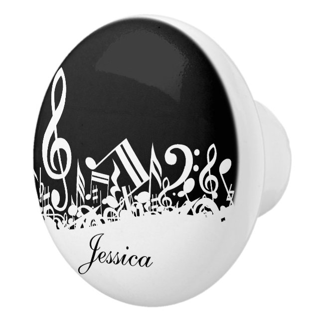 Personalised White Jumbled Musical Notes on Black Ceramic Knob (Right)