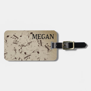 Personalised White Jumbled Musical Notes on Black Luggage Tag