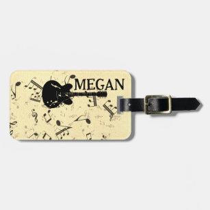 Personalised White Jumbled Musical Notes on Black  Luggage Tag