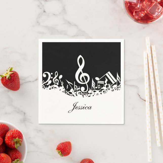 Personalised White Jumbled Musical Notes on Black Napkin (Insitu)
