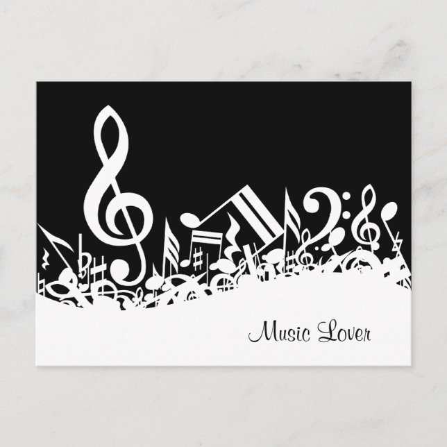 Personalised White Jumbled Musical Notes on Black Postcard (Front)