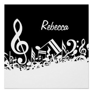 Personalised White Jumbled Musical Notes on Black Poster