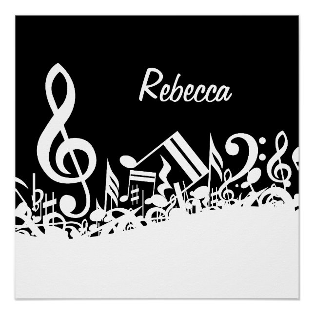 Personalised White Jumbled Musical Notes on Black Poster (Front)