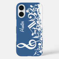 Personalised White Jumbled Musical Notes on Blue