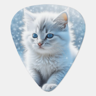 Personalised White Kitten Playing in Snow  Guitar Pick