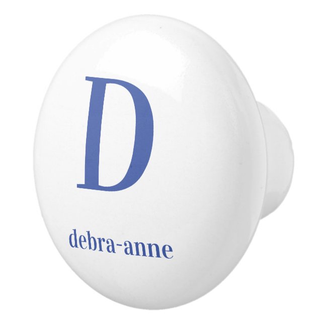 Personalised White Knob with Dark Blue Text (Right)