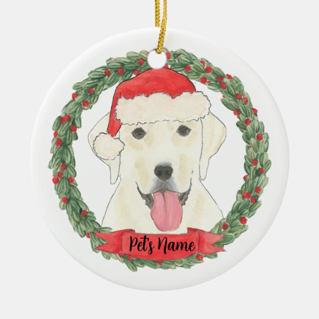 Personalised White Labrador Christmas Ceramic Ornament (Front)