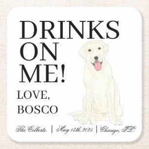 Personalised White Labrador Dog Wedding Square Paper Coaster