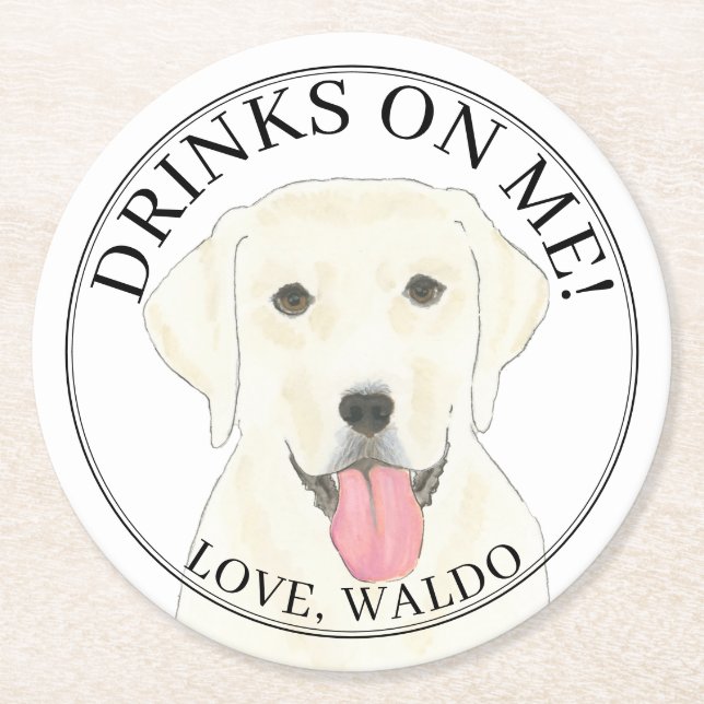 Personalised White Labrador Wedding Round Paper Coaster (Front)