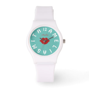 Personalised White Letter Dial and Red Lips Watch