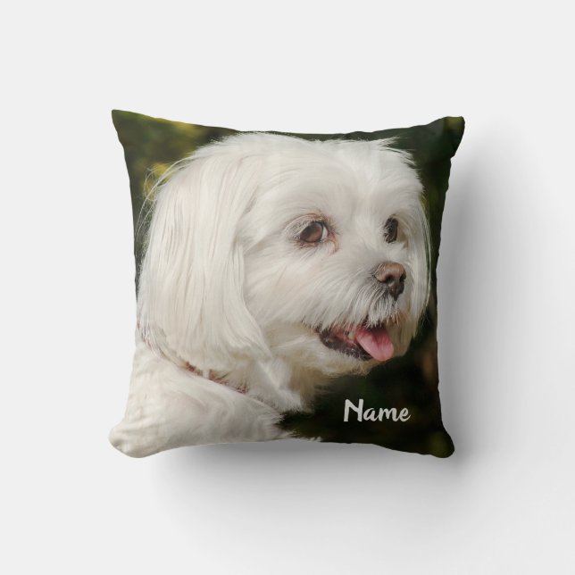 Personalised White Maltese Puppy Dog Cushion (Front)