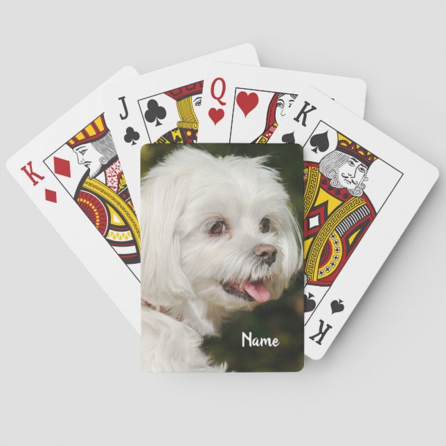 Personalised White Maltese Puppy Dog Playing Cards (Back)