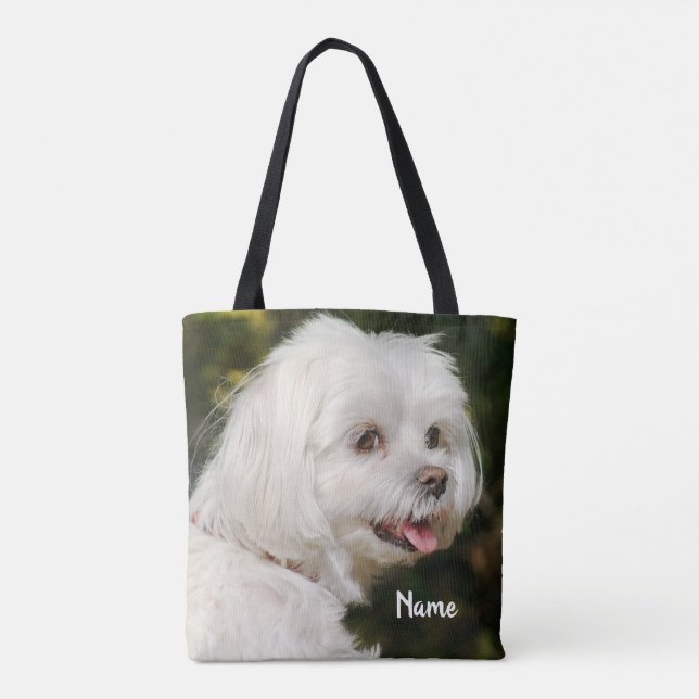 Personalised White Maltese Puppy Dog Tote Bag (Back)