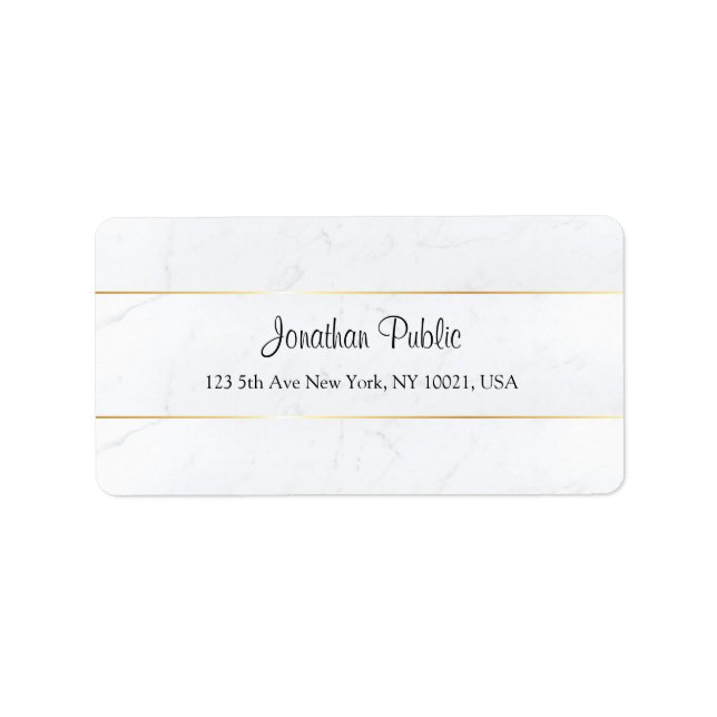 Personalised White Marble Faux Gold Handwritten Label (Front)