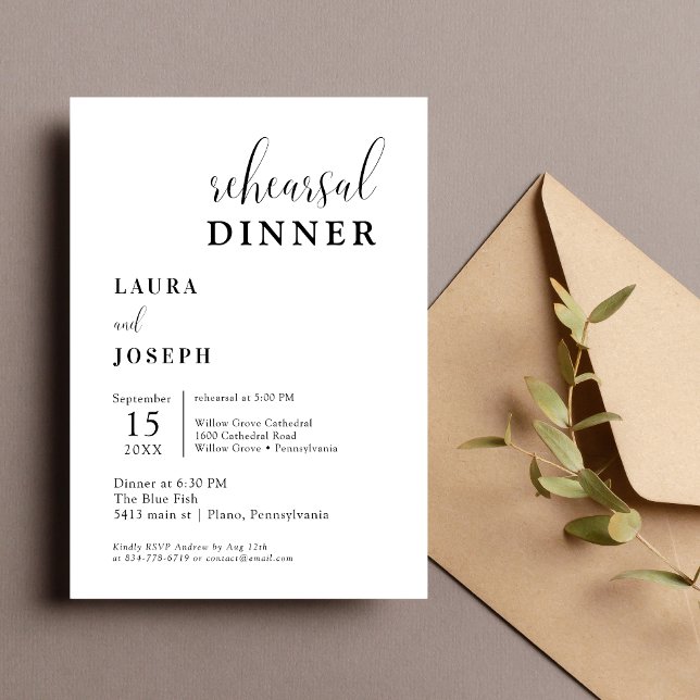 Personalised White Minimalist Rehearsal Dinner Invitation (Creator Uploaded)