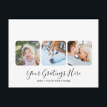 Personalised White Modern Greetings Cards 3 photos<br><div class="desc">Create your own stylish Greetings Postcards with this Personalised White Modern Greetings Cards Template featuring 3 squared custom family photos, an elegant handwritten script font and a professional and minimalist sans serif font. These simple Greetings Postcards are universal and useful for birthday, any holiday, easter, thank you, congratulations, season greetings...</div>
