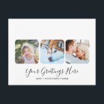 Personalised White Modern Greetings Cards 3 photos<br><div class="desc">Create your own stylish Greetings Postcards with this Personalised White Modern Greetings Cards Template featuring 3 squared custom family photos, an elegant handwritten script font and a professional and minimalist sans serif font. These simple Greetings Postcards are universal and useful for birthday, any holiday, easter, thank you, congratulations, season greetings...</div>