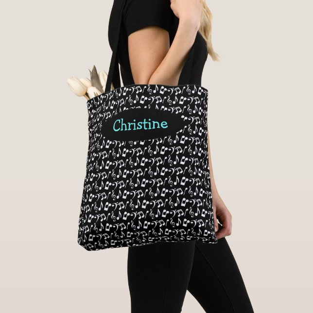 Personalised White Music Note Tote (Dark) Bag (Close Up)
