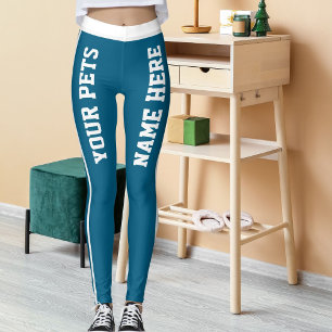 Personalised White Ocean Blue Stripes Pet Names Leggings
