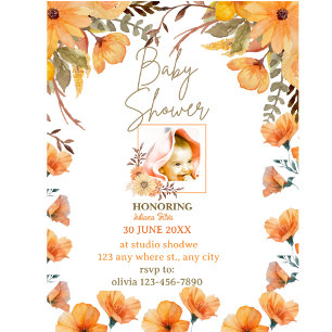 PERSONALISED WHITE ORANGEBABY SHOWER    Invitation