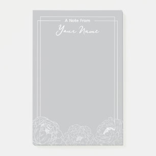 Personalised White outlined Peonies with border Post-it Notes