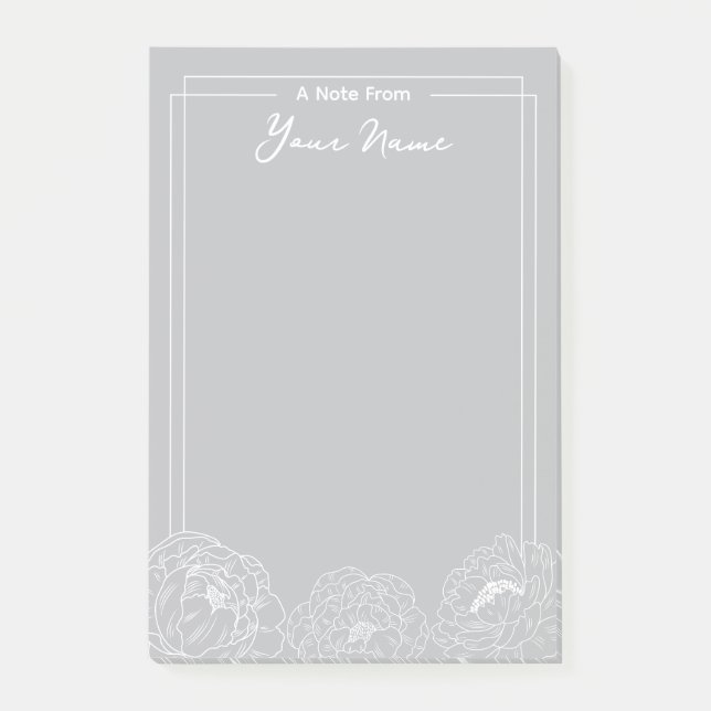 Personalised White outlined Peonies with border Post-it Notes (Front)