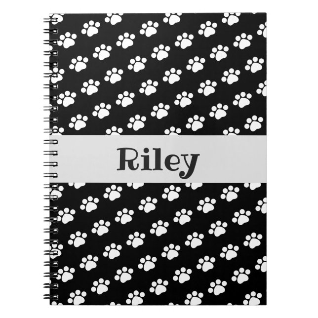 Personalised White Paw Print Pattern Notebook (Front)