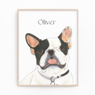 Personalised White Pied Frenchie French Bulldog Photo Print